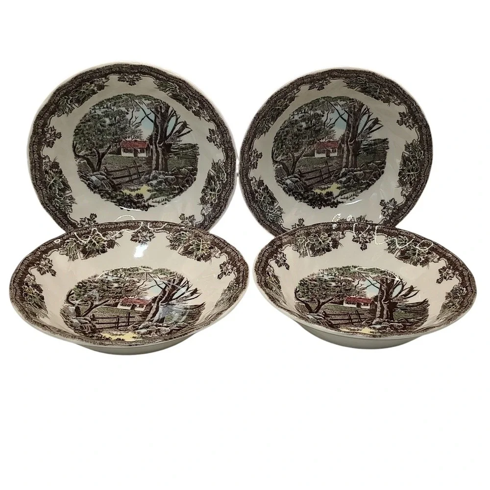 Vintage Johnson Bros Berry Bowls Fruit‎ The Stone Wall Set of Four Five Inch